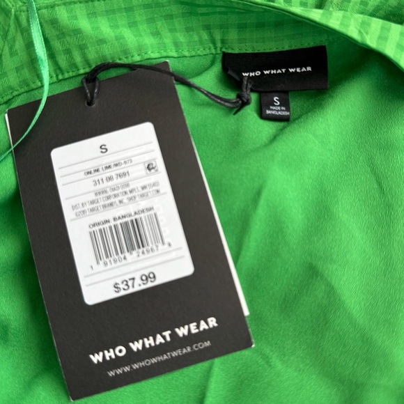 NWT! Square Neck Checkered Tier Layer Bubble Sleeve Dress - Color: Online Lime - Picture 9 of 10